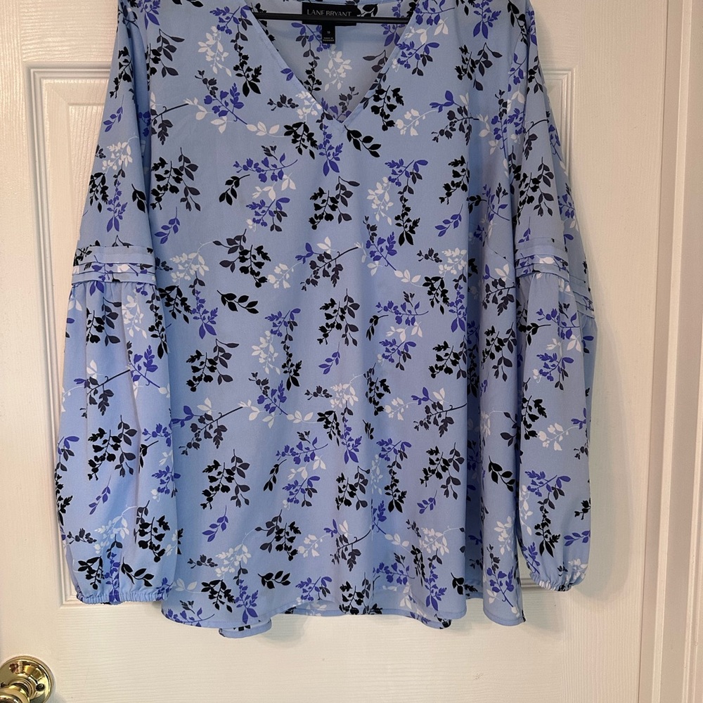 Lane Bryant Powder Blue Floral V-Neck Blouse